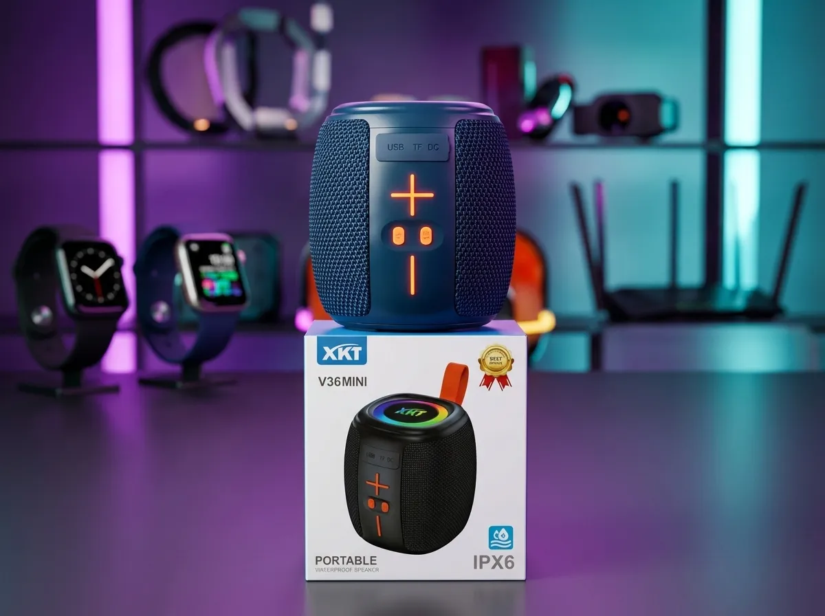XKT V36MINI Portable Bluetooth Speaker with IPX6 Waterproof Rating, RGB Light & TF/USB Support