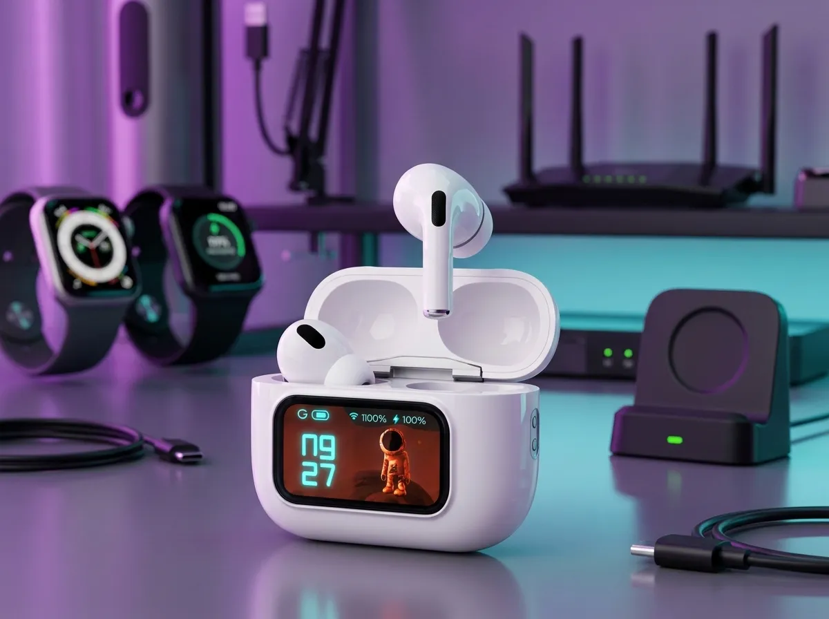 E9 Pro TWS Earbuds with Smart LED Display Charging Case, Bluetooth 5.3, On-Case Calling & App Support